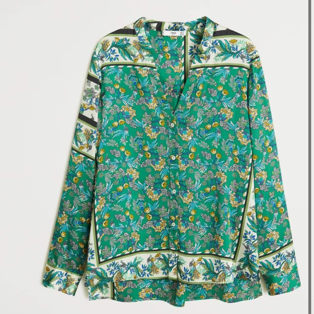 Mango Green and Yellow Floral Blouse